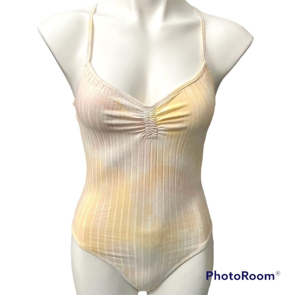 NWT Zara Cream Yellow Pink Tie Dye Ribbed Bodysuit - Size Small